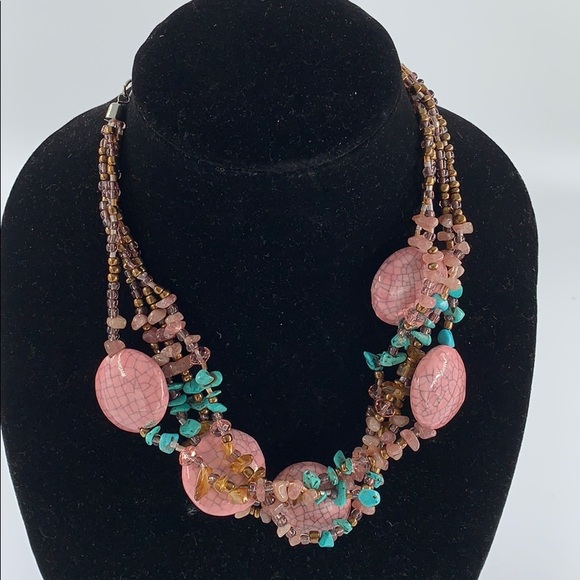 Pink and turquoise stone necklace and bracelet - Picture 2 of 3